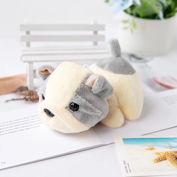 Dog keychain cute plush doll mini accessories womens girls gray pink - Picture 2 of 3